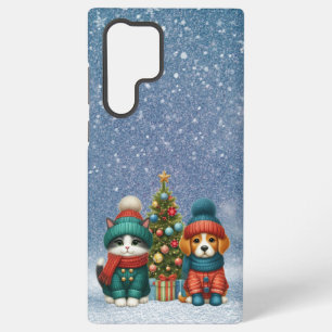 Coque Samsung Galaxy Joli chiot et petit chat de Noël