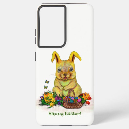 Coque Samsung Galaxy Joli lapin de Pâques avec oeufs et fleurs (Verso)