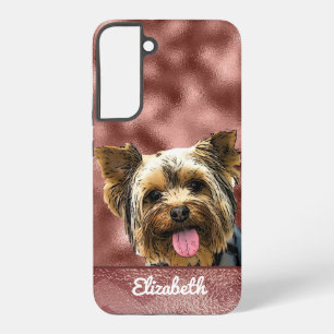 Coque Samsung Galaxy Joli nom de chien Yorkie rose gold rose chic