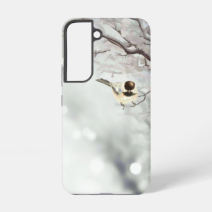 Coque Samsung Galaxy Jolie Art de forêt hivernale de mésange à tête noi