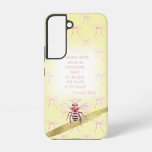 Coque Samsung Galaxy Jolie lumière jaune rose ruban Écriture rose abeil