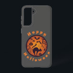 Coque Samsung Galaxy Joyeuse lanterne d'Halloween araignées et chauves-<br><div class="desc">Happy Halloween badge cercle avec jack-o'-lantern chat noir et la typographie des chauves-souris</div>