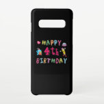 Coque Samsung Galaxy S10 Joyeux 4e anniversaire. 4 ans b-jour.<br><div class="desc">Joyeux 4e anniversaire. Funny and cute Birthday design with lovely teddy bear holding a venft and a funny pencil writing the birthday wishes. Un match parfait pour clothing,  shirts et accessoires.</div>