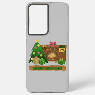 Coque Samsung Galaxy Joyeux Noël près de la cheminée bonfire xmas arbre