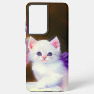 Coque Samsung Galaxy Kitten blanc vintage avec ruban violet