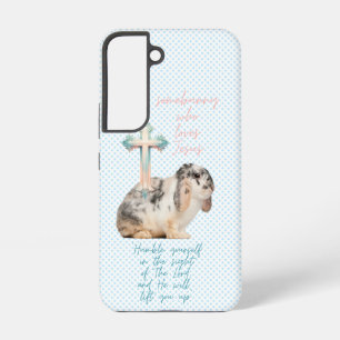 Coque Samsung Galaxy Lapin Pastel Point Bleu Écriture Tendancielle Croi