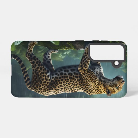 Coque Samsung Galaxy Leopard Dans Une Jungle Pluvieuse (Verso Horizontal)