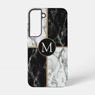 Coque Samsung Galaxy Lettre monogramme Pierre noire blanche et marbre