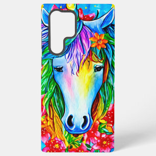Coque Samsung Galaxy Licorne abstraite Fleurs de visage aquarelle Art S