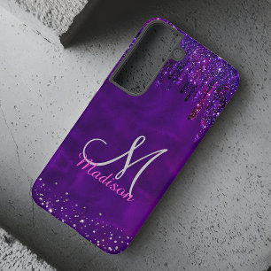 Coque Samsung Galaxy Licorne violet rose mignon paillettes gouttes mono