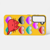 Coque Samsung Galaxy Light Orange Galaxy Case – Red Cat & Heart Design (Verso Horizontal)