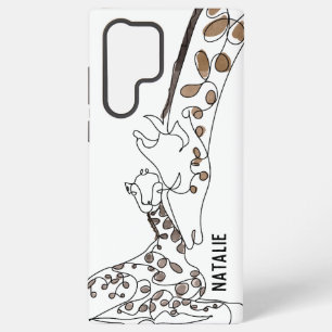 Coque Samsung Galaxy Ligne Giraffe moderne Art Nom Blanc