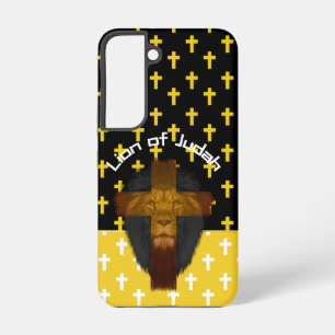 Coque Samsung Galaxy Lion de Juda Croix Noir Blanc Jaune Coloré