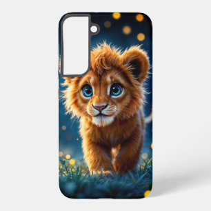 Coque Samsung Galaxy Lionceau aux yeux bleus enchanté dans la lueur des