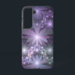 Coque Samsung Galaxy Lit de fleurs Art Fractal Abstrait tendance brilla<br><div class="desc">Art fractal frappant,  fleurs d'imaginaire gris violet brillant. Design unique pour votre coque Samsung Galaxy S22 et plus.</div>