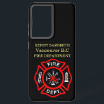 Coque Samsung Galaxy Logo du service d'incendie Badge noir et rouge<br><div class="desc">Logo du service d'incendie Badge noir et rouge avec axe de feu et échelle. Idéal pour les pompiers et les premiers répondants. Personnalisez avec votre nom et votre département ville natale et plus.monogramme</div>
