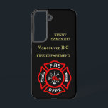 Coque Samsung Galaxy Logo du service d'incendie Badge noir et rouge<br><div class="desc">Logo du service d'incendie Badge noir et rouge avec axe de feu et échelle. Idéal pour les pompiers et les premiers répondants. Personnalisez avec votre nom et votre département ville natale et plus.monogramme</div>