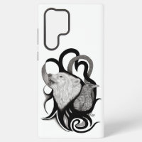 Loup blanc avec art tribal de corbeau