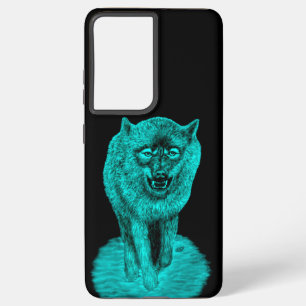 Coque Samsung Galaxy Loup noir en colère dans la nuit