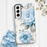 Coque Samsung Galaxy Lumière Artistique Pastel Roses Bleus<br><div class="desc">Ce design artistique délicat présente des roses,  des fleurs sauvages et des fleurs d'hydrangée bleu pâle,  avec du feuillage de sauge pastel clair sur arrière - plan en coquille d'oeuf.</div>
