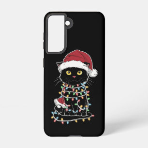 Coque Samsung Galaxy Lumières de Noël pour amateur de chat drôle