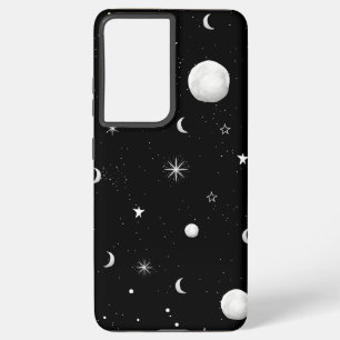 Coque Samsung Galaxy Lunes et étoiles noires et blanches