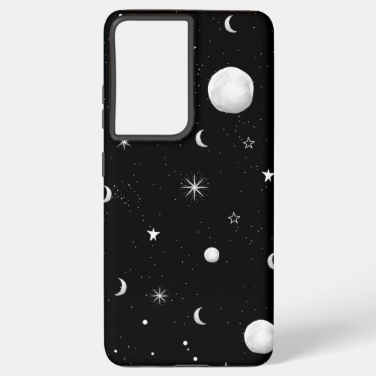Coque Samsung Galaxy Lunes et étoiles noires et blanches (Verso)