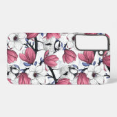Coque Samsung Galaxy Magnolia rose et métis bleu (Verso Horizontal)