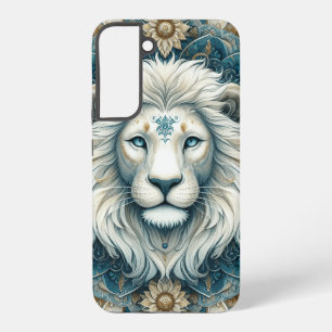 Coque Samsung Galaxy Majestic White Lion Head Turquoise Blue Mandala