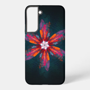 Coque Samsung Galaxy Mandala floral Fleurs Orange Rouge Bleu Abstrait