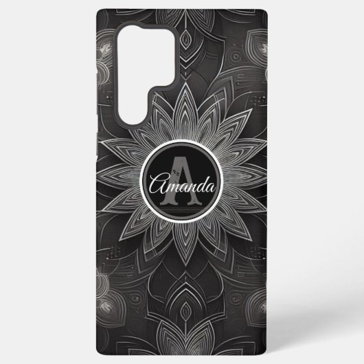 Coque Samsung Galaxy Mandala floral noir et blanc complexe (Verso)
