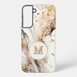 Coque Samsung Galaxy Marbre Brun Or Monogram Luxe Design Abstrait