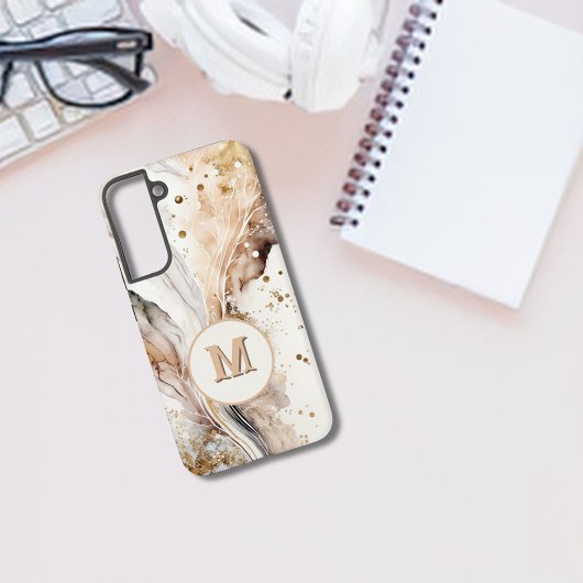 Coque Samsung Galaxy Marbre Brun Or Monogram Luxe Design Abstrait
