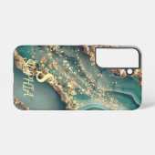 Coque Samsung Galaxy Marbre vert chic monogramme paillettes dorées (Verso Horizontal)