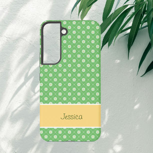 Coque Samsung Galaxy Marguerites en motif diamant sur fond vert