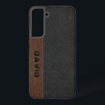 Coque Samsung Galaxy Masculine Noir & Cuir Vintage Brown<br><div class="desc">Elégant look de cuir vintage cousu noir et marron avec monogramme personnalisable.</div>