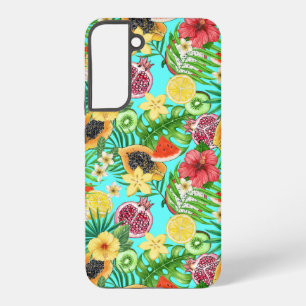 Coque Samsung Galaxy Mélange de fruits tropicaux, fleurs et feuilles su