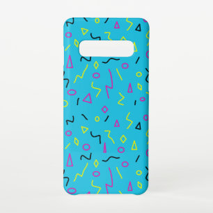 Coque Samsung Galaxy S10 Memphis Style Bleu clair rose jaune rétro des anné