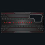 Coque Samsung Galaxy Métallurgique Géométrique Texture noire Accent rou<br><div class="desc">Image d'un arrière - plan de texture géométrique métallique avec accent rouge et monogramme personnalisé.</div>