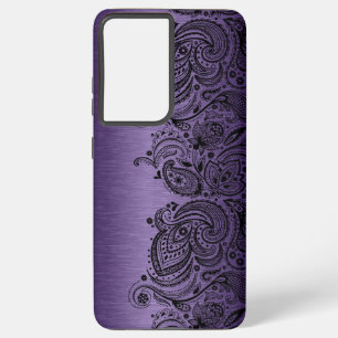 Coque Samsung Galaxy Métallurgique Violet Avec Dentelle De Paisley Noir