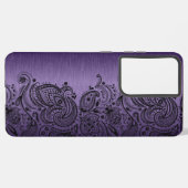 Coque Samsung Galaxy Métallurgique Violet Avec Dentelle De Paisley Noir (Verso Horizontal)