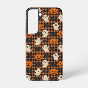 Coque Samsung Galaxy Mignon, fantôme de Halloween à carreaux citrouille