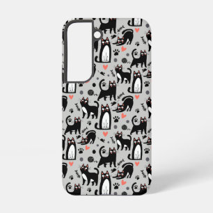 Coque Samsung Galaxy Mignon motif sans couture de chat noir sur fond gr