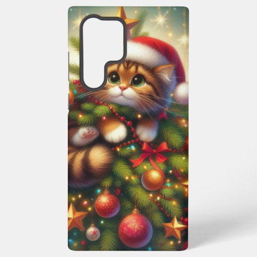Coque Samsung Galaxy Mignonne, malicieuse chatte dans le sapin de Noël (Verso)