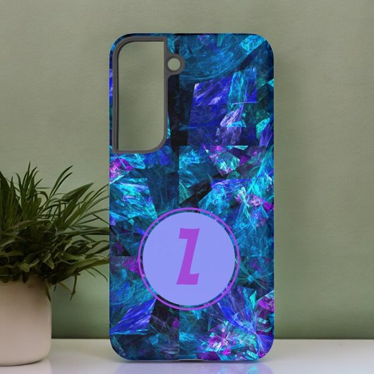 Coque Samsung Galaxy Modèle Abstrait Bleu Élégant Monogramme Violet