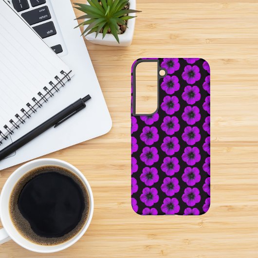 Coque Samsung Galaxy Modèle floral de géranium violet sur noir