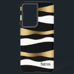 Coque Samsung Galaxy Modèle Zèbre moderne noir blanc et or<br><div class="desc">Les rayures de zèbre stylisées abstraites de noir blanc et or moderne.</div>