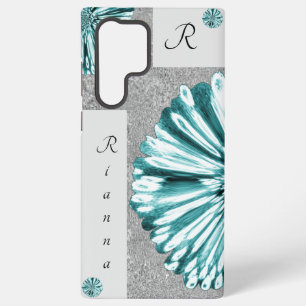 Coque Samsung Galaxy Moderne Élégant Marbré Diamant Fleur Sarcelle