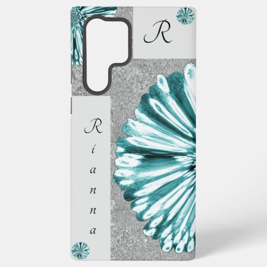 Coque Samsung Galaxy Moderne Élégant Marbré Diamant Fleur Turquoise (Verso)
