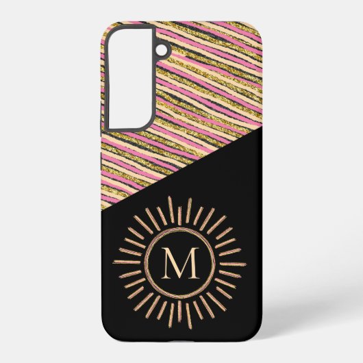 Coque Samsung Galaxy Moderne Simple Stripes Monogramme Couleur Or Noir (Verso)